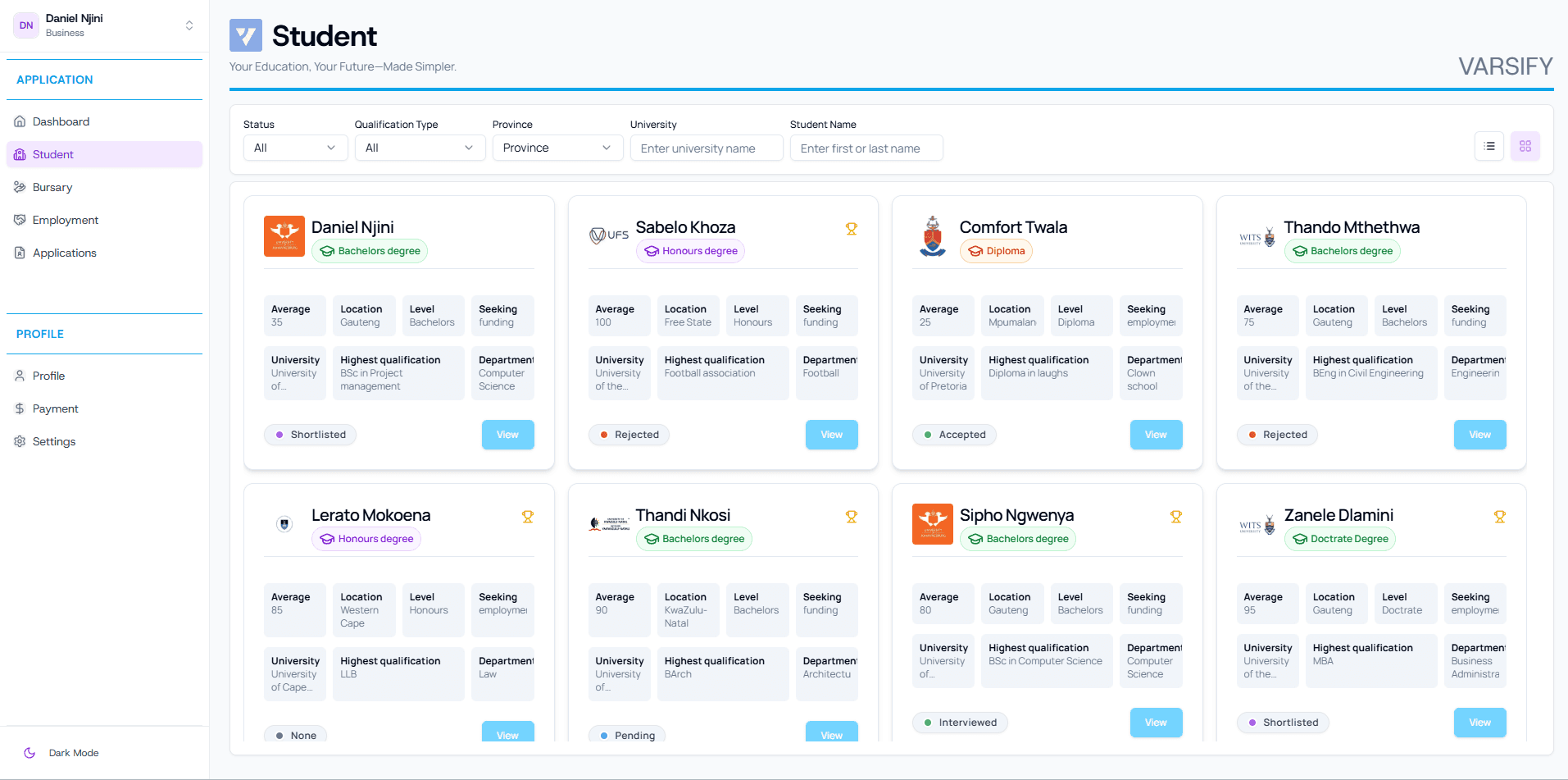 Student profile – richer context